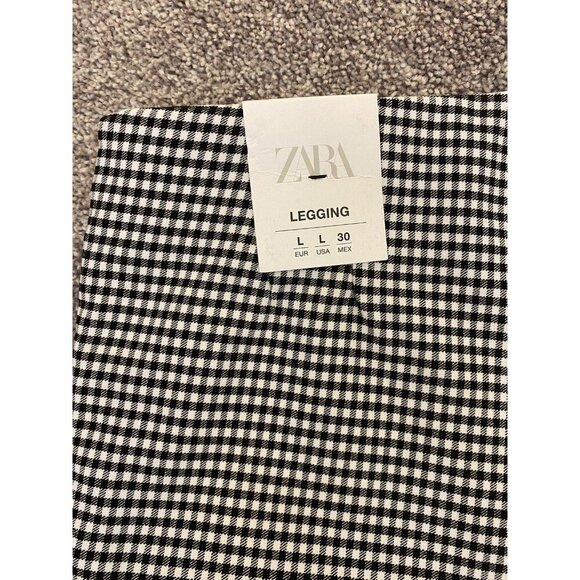 Zara Women's Hi Rise Pants Side Zip Black White Leggings Stretch Size L - NWT - Picture 12 of 12